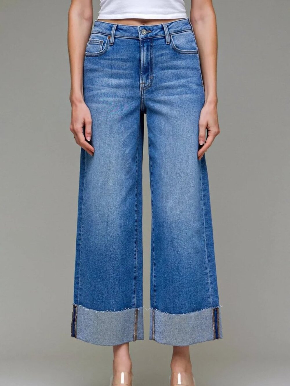 Hidden | Stretch Cuffed High Rise Wide leg | Medium Wash | Size 30
